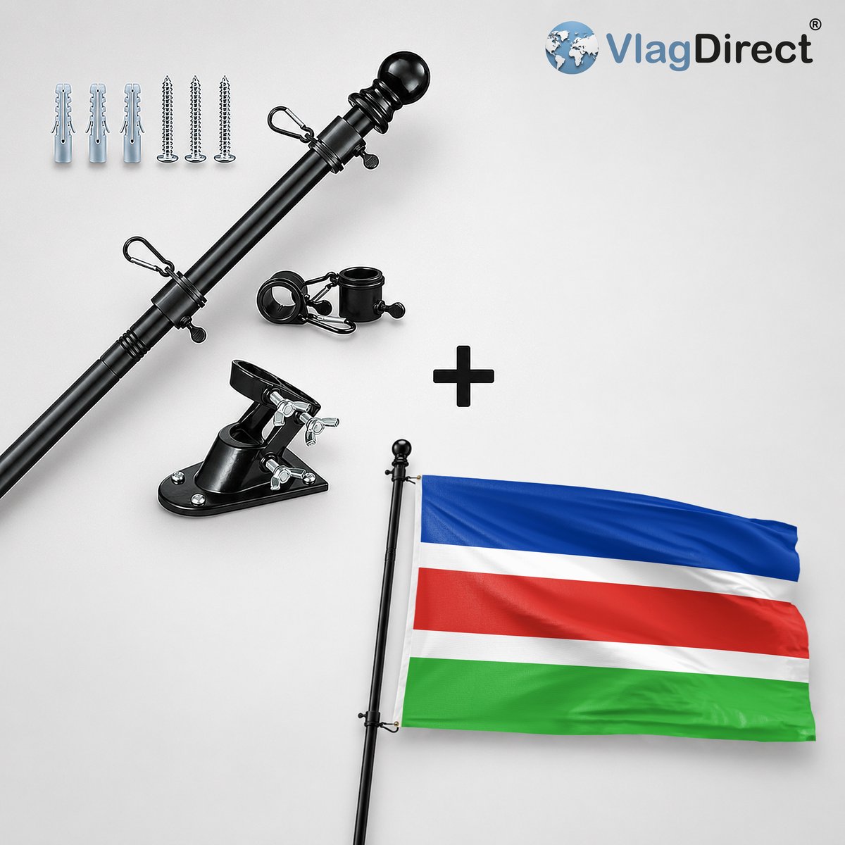 VlagDirect - Compleet vlaggenpakket - Zwarte vlaggenstok inclusief vlaggenstokhouder + Laarbeek vlag - Gemeente Laarbeek vlag - 90 x 150 cm.