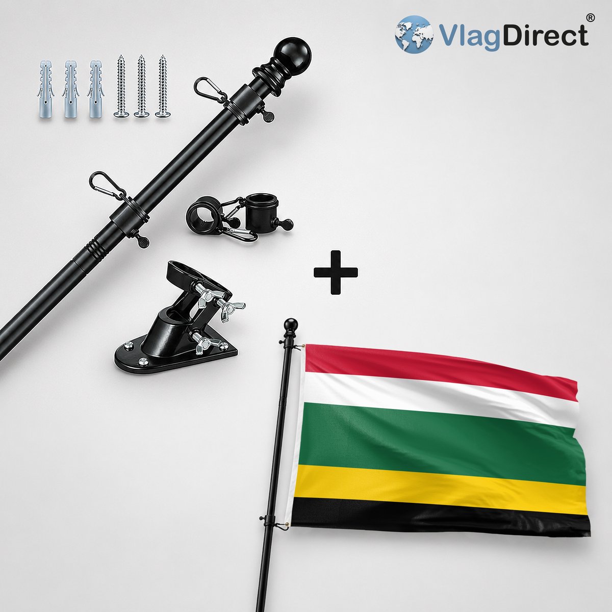 VlagDirect - Compleet vlaggenpakket - Zwarte vlaggenstok inclusief vlaggenstokhouder + Westvoorne vlag - Gemeente Westvoorne vlag - 90 x 150 cm.