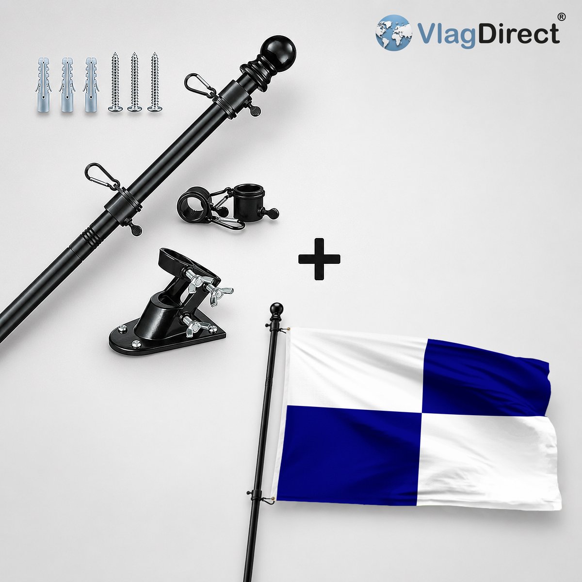 VlagDirect - Compleet vlaggenpakket - Zwarte vlaggenstok inclusief vlaggenstokhouder + Gemeente Sainte-Ode vlag - 90 x 150 cm.