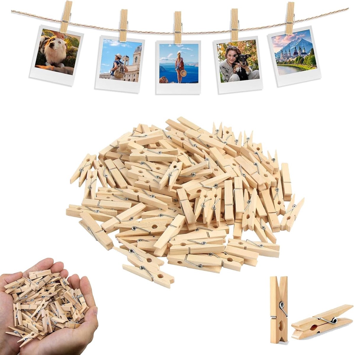 Mini Wooden Pegs Mini Clothes Pegs 35 x 7 mm Natural Wooden Clips Decorative Clips for Photo Maker, Photo Holder - ShopVlot