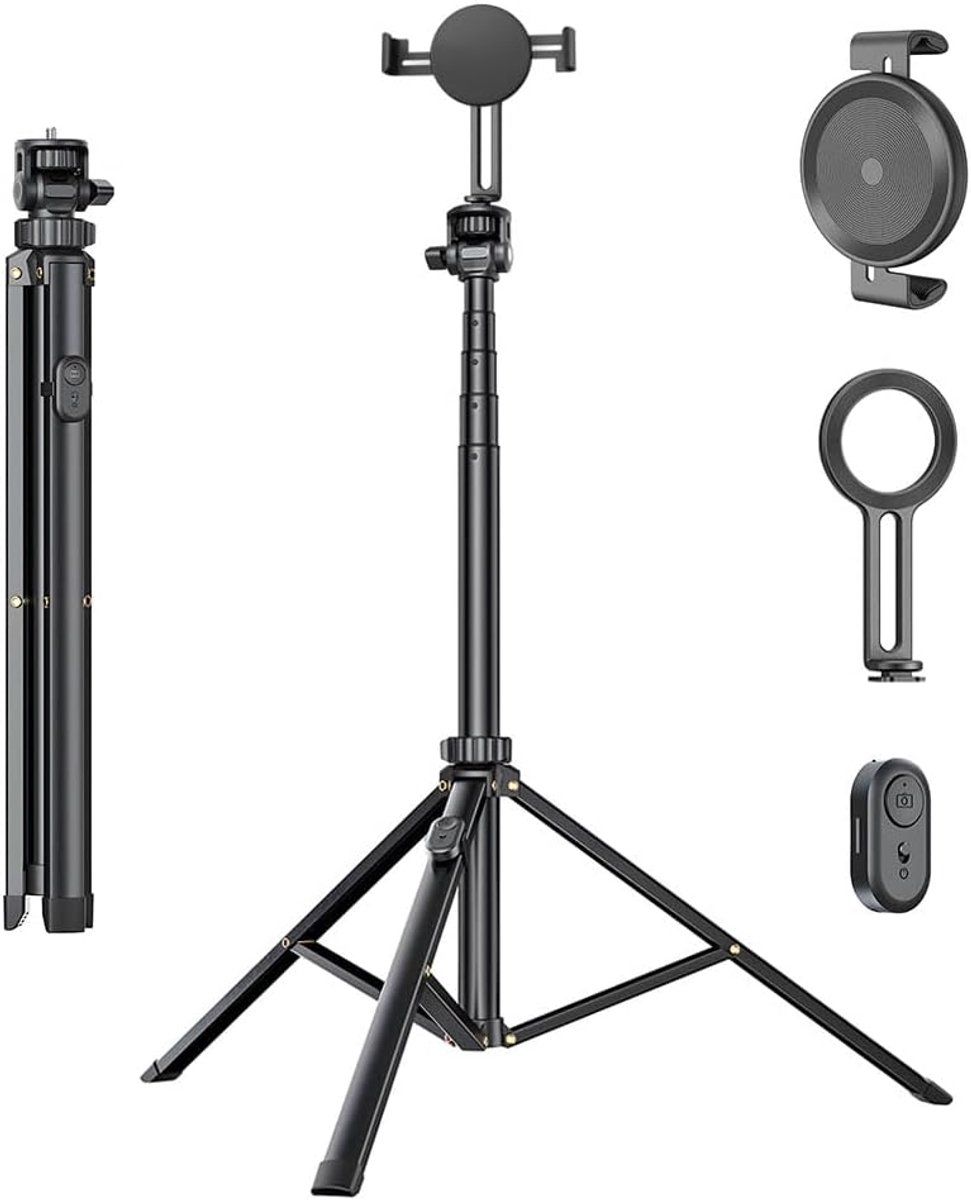 Pnitri Magnetische Telefoon Statief Stand, 71 ''Uitschuifbare Versterkte Aluminium Telefoon Stand Met Draadloze - ShopVlot