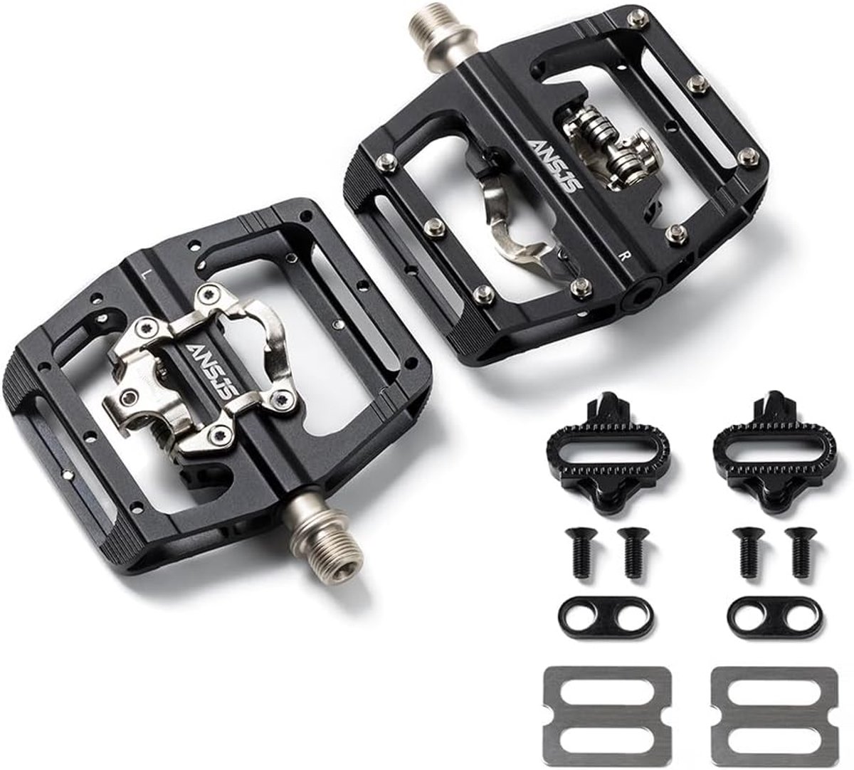 2-in-1 SPD/Flat Pedals, CNC Aluminium Non-Slip Click Pedals Set for BMX, MTB Trekking, Mountain Bike, Road Bike, Axle - ShopVlot