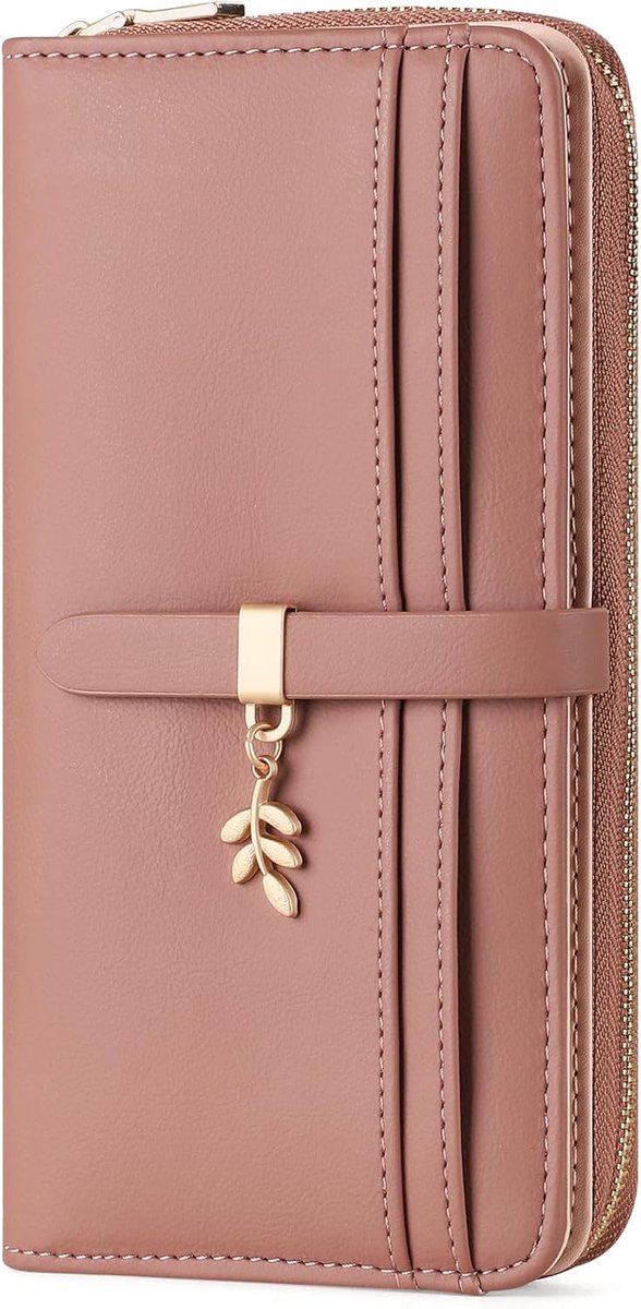 Ladies Wallet Large of Leather with RFID Protection, Wallet for Ladies and Card Holders with Double Buttons, Zipper - ShopVlot