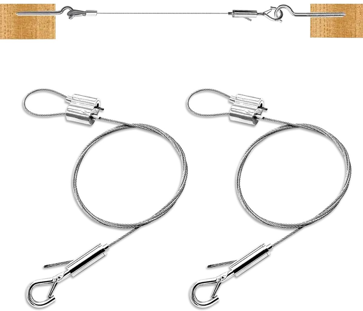 2 Pieces Wire Rope with Eyelets, Adjustable Cable Hanging, 50 cm Heavy Duty Steel Cable Tensioner, Stainless Steel - ShopVlot