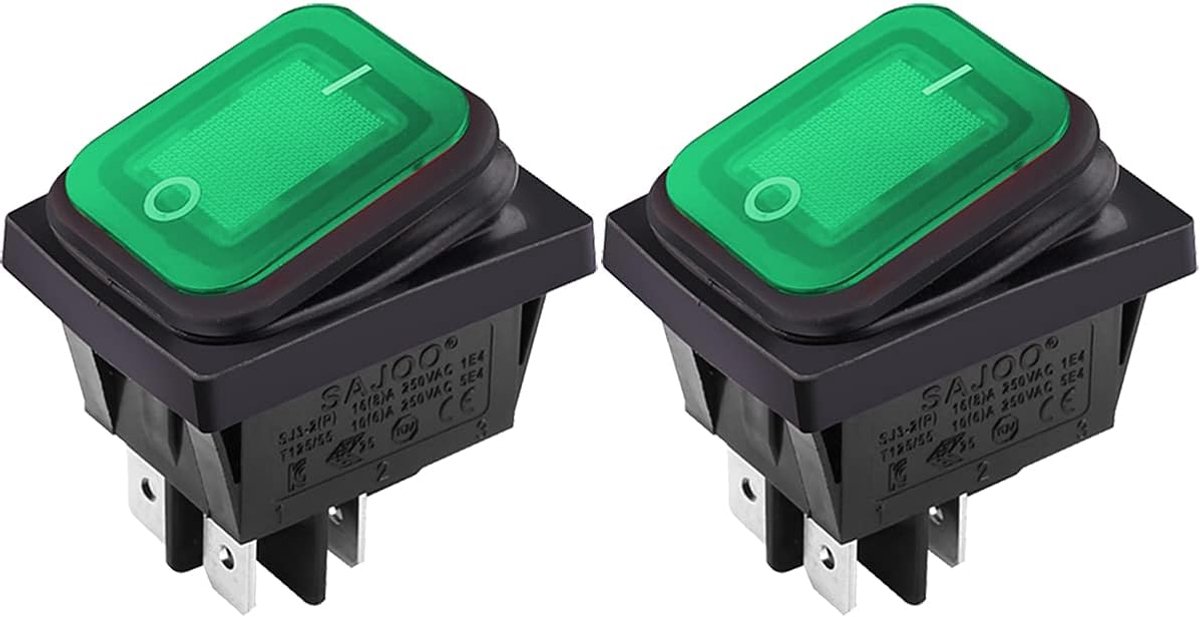 Clyxgs Waterproof Boat Rocker Switch with Indicator Light 2 Position On/Off AC 16 A/250V 20A/125V 2Pc Green - ShopVlot