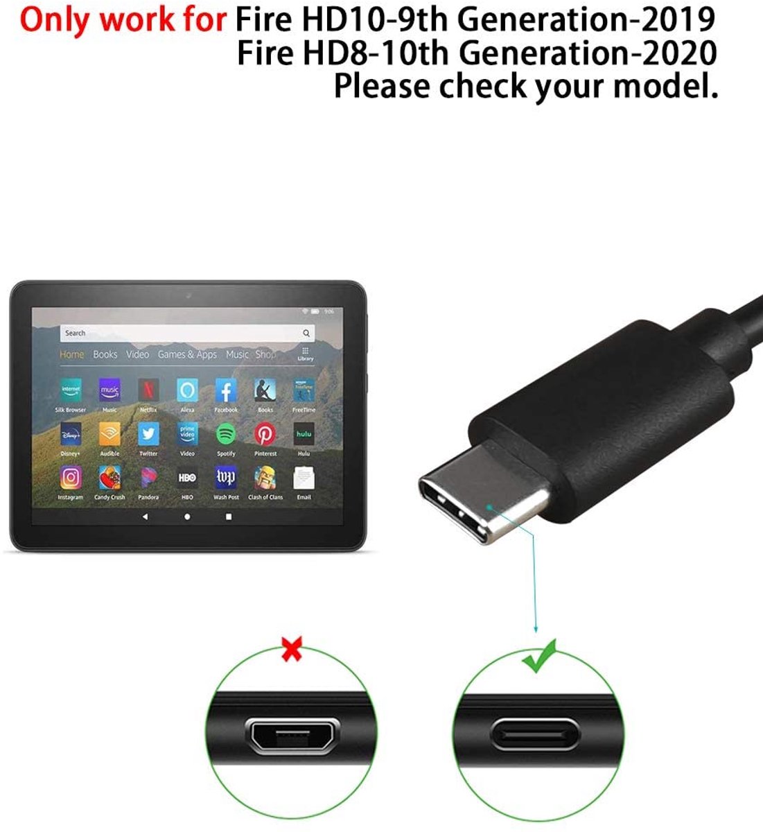 Adhiper Fire HD 10 USB-C Cable Replacement for Charge Sync Compatible with Fire HD 10 Tablet (9th Generation), Fire HD - ShopVlot