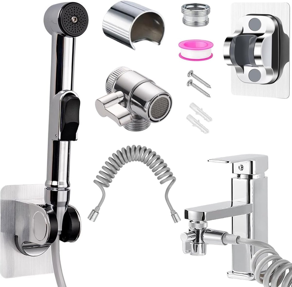 Bidet Handdouche Set - Inclusief Slang en Kraan Dispenser - Voor Persoonlijke Hygiëne - Gemakkelijk in Gebruik - ShopVlot