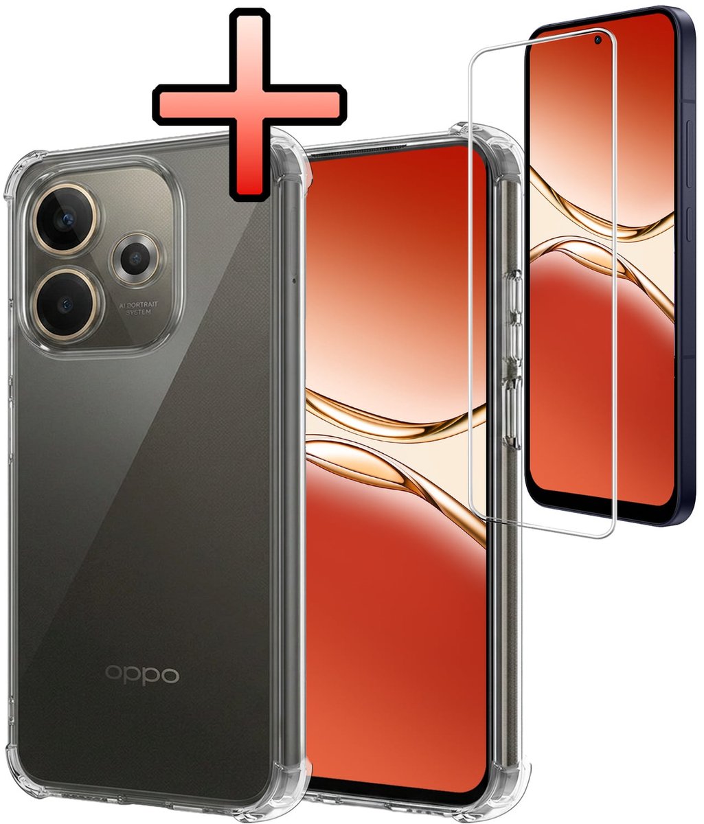 Hoesje - Met Screenprotector - Geschikt voor OPPO A5 Pro - Sterk & Shockproof - Siliconen Case - Back Cover - Telefoon Hoes - Shock Proof - Transparant
