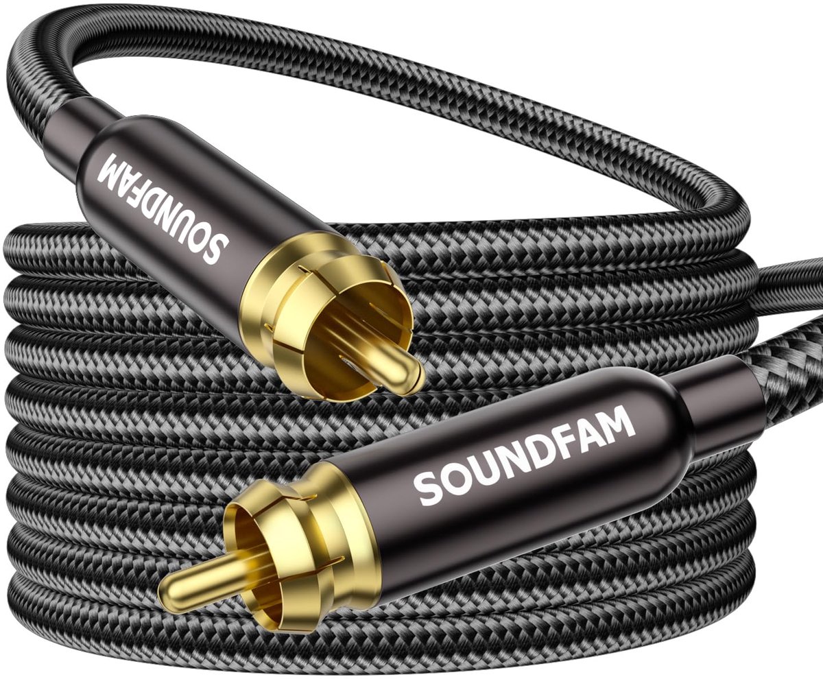 RCA Subwooferkabel, RCA-kabel mannelijk (vergulde stekker, katoenen vlechtwerk) voor subwoofer, thuisbioscoop - ShopVlot