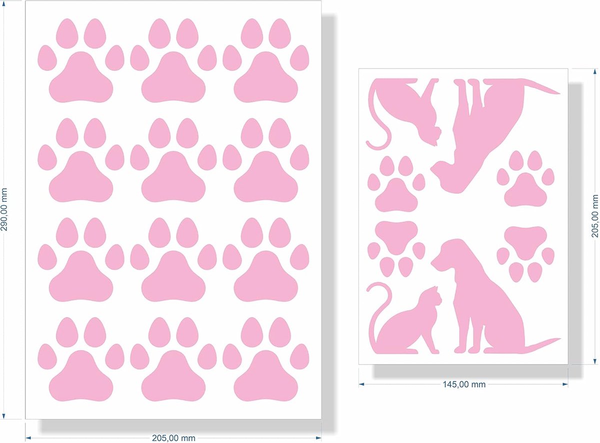 18 Piece Paws and Cats + Dog Silhoutte Waterproof Stickers Dog Paws Stickers for Car, Motorcycle, Caravan, Wall - ShopVlot