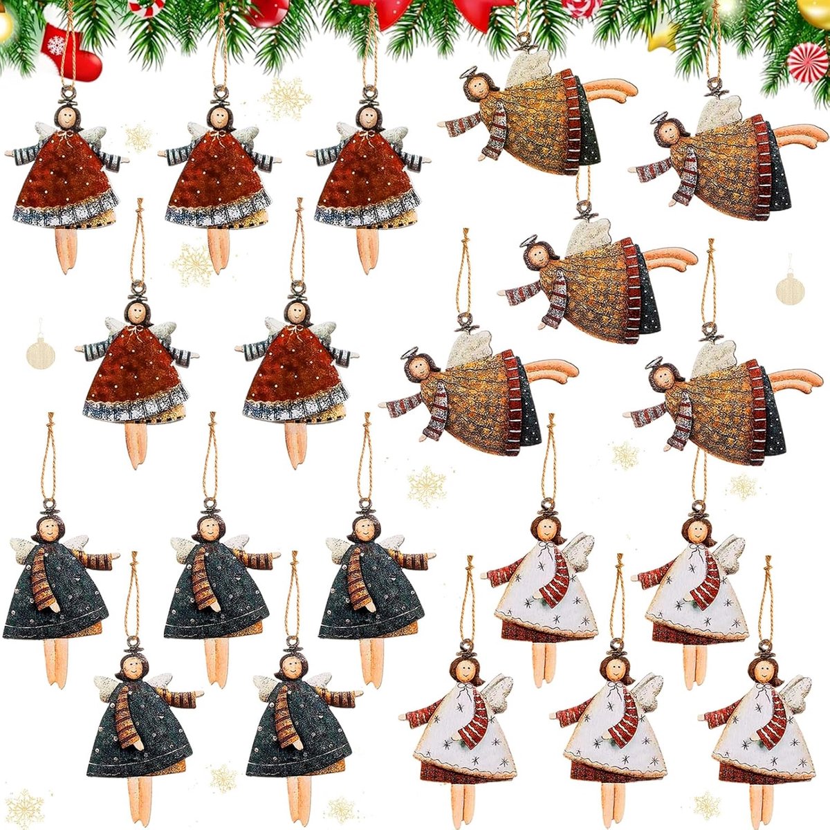 20 Pieces Christmas Tree Decorations Angel Wood Christmas Angel Tree Decorations Christmas Pendant Small Angel Set - ShopVlot