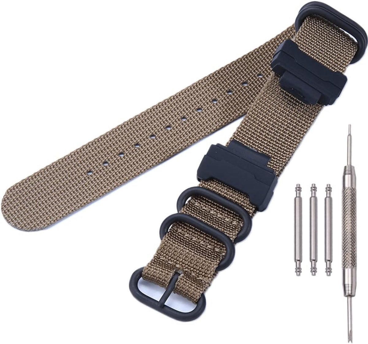 Conversie RAF Nylon Band+Adapters Vervanging voor Casio 16mm serie horlogeband, Beige + zwarte gesp, 16mm, Mesh riem - ShopVlot