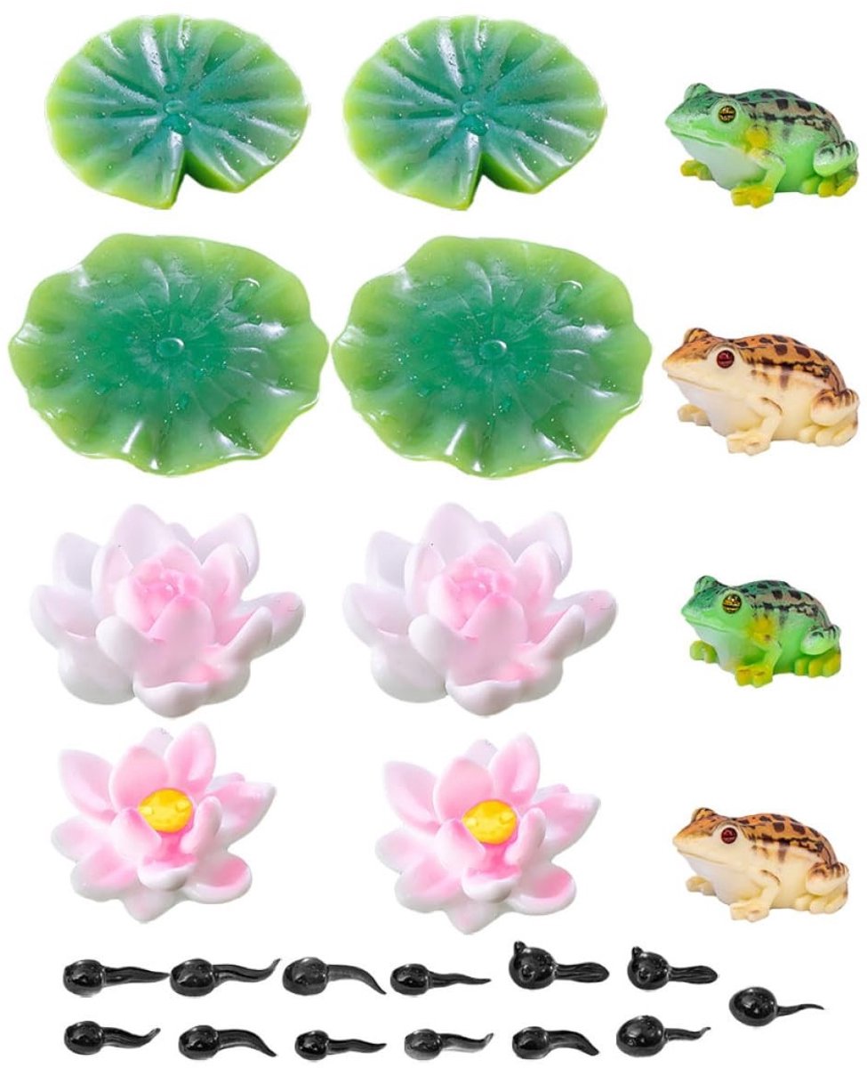 Solidchoice - 25-delige Mini Tuinaccessoireset - Hars Kikkers en Lotusdecoraties voor Terrarium