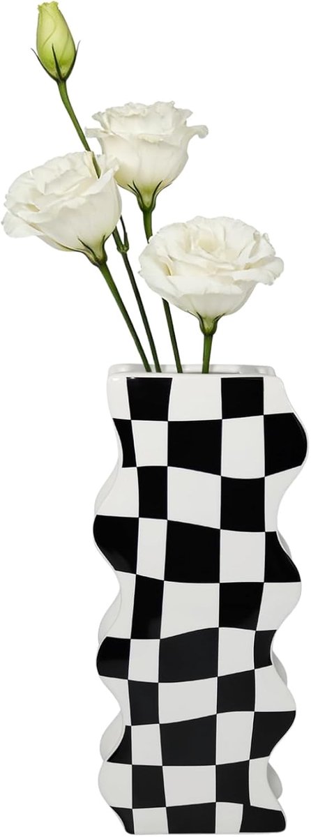 Ceramic Vase Checked Black and White Modern Small with Chess Board for Home Decoration Living Room Wedding Dining - ShopVlot