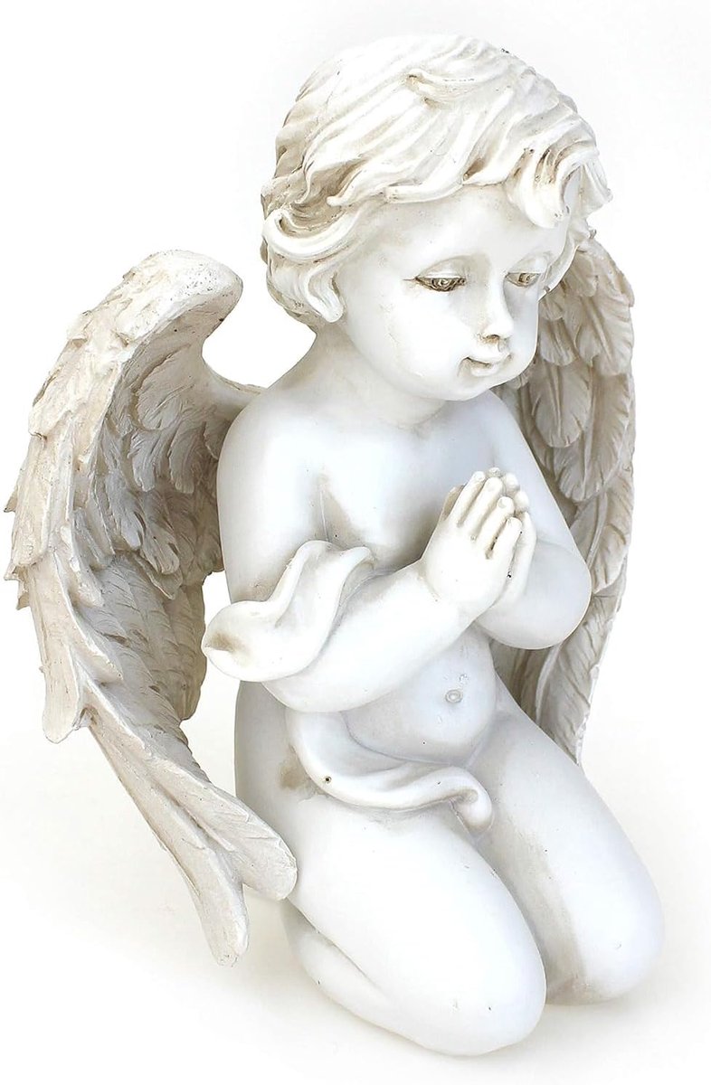 TEMPELWELT Decorative angel figure sitting sleeping 12 cm, polystone antique white old white, beautiful angel figure - ShopVlot