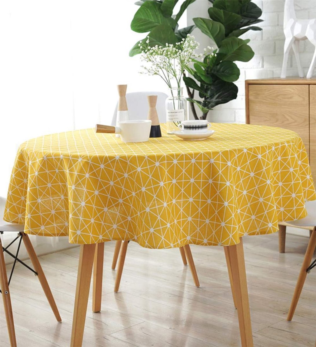 Tafelkleed rond 100cm - Katoen linnen - Geel - Verfraai je eettafel - ShopVlot