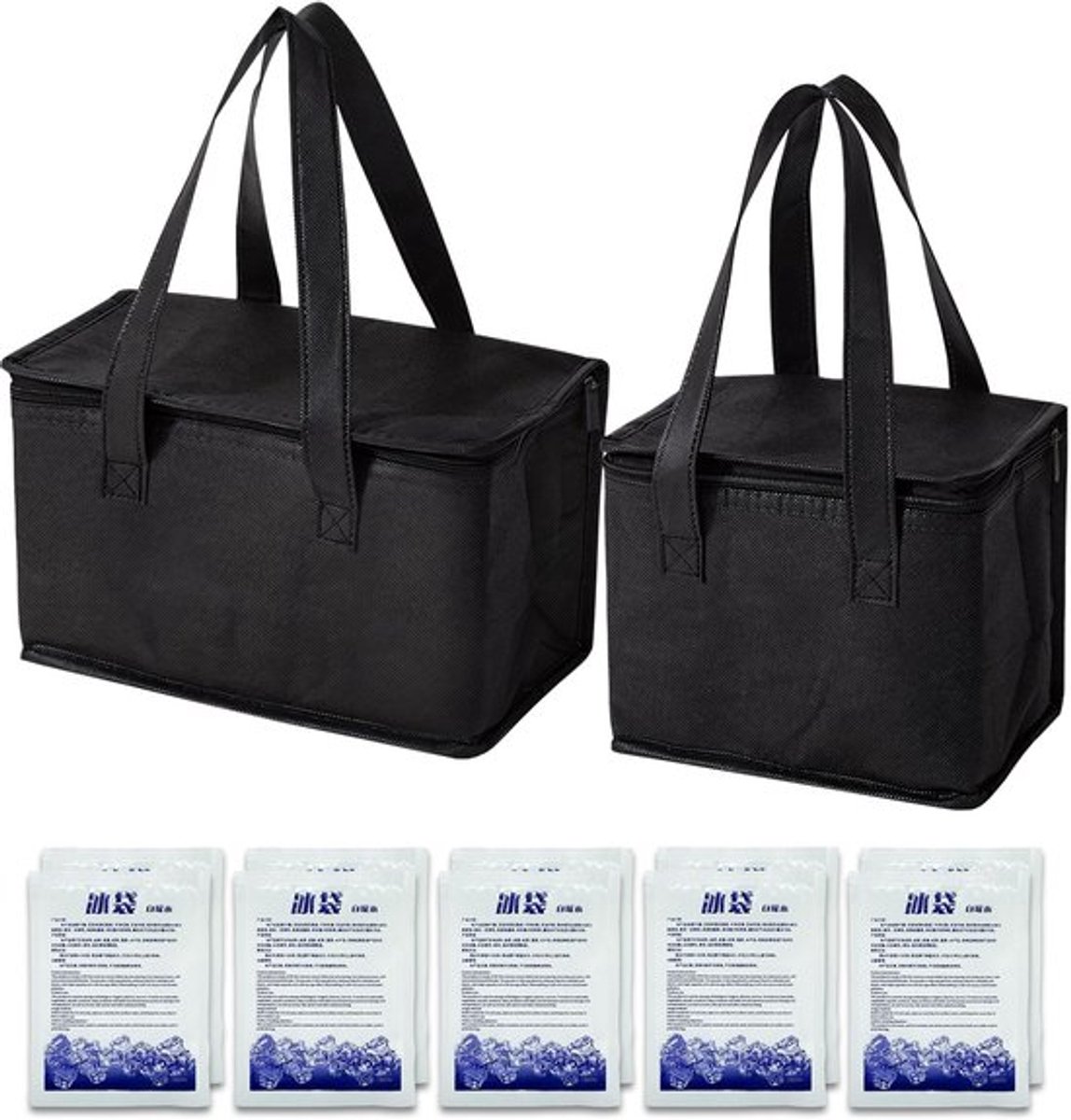 Koeltas Set 7,5 l/5 l - 10 Koelaccu's - Opvouwbaar - Isolatietas - Lange Koelcapaciteit - Stabiele Bodem - Koelbox