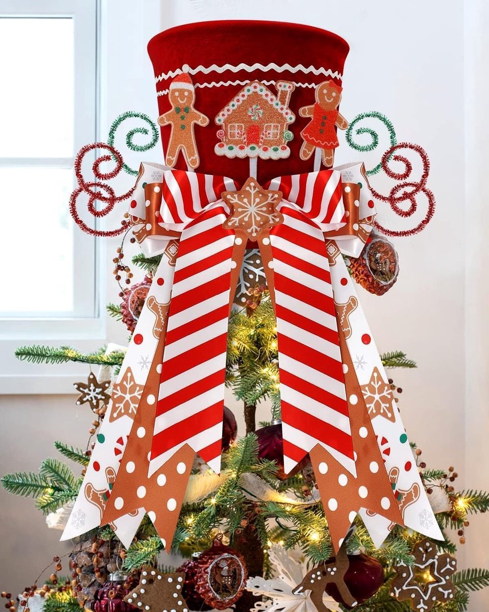 Kerstboom Topper - Kerstdecoratie Hoed - Feestelijke Versiering - Inclusief Peperkoek Ornamenten - 25 cm Hoog - Rood