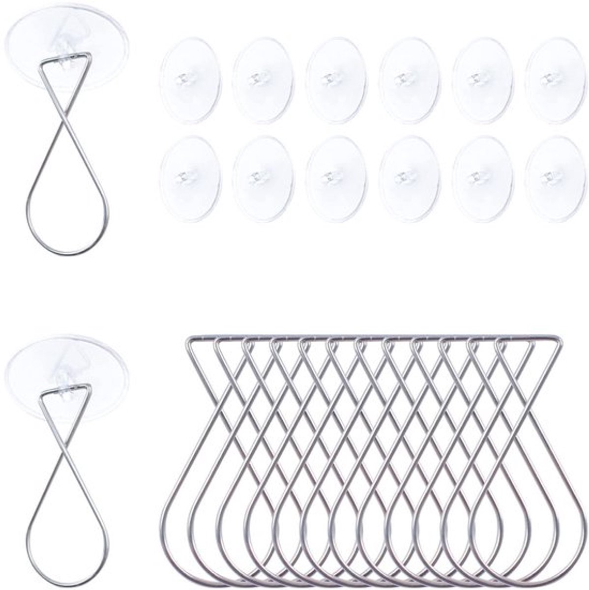 Plafondhaken Zelfklevend - 24 Sets - Transparant/Zilver - PVC/Verenstaal - Eenvoudig te Installeren - Schadevrij - Decoratiehaken