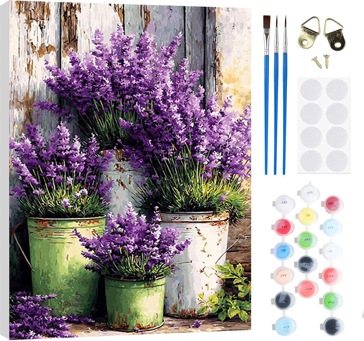 Verf op nummer kit 20x30 cm - paarse bloem - olieverfschilderij - ontspannend schilderen - ShopVlot