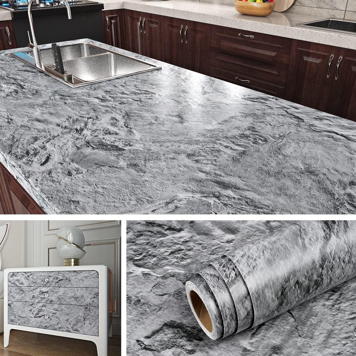 Zelfklevend marmerfolie 90x500cm - waterdichte keukensplashback - eenvoudig aan te brengen - ShopVlot