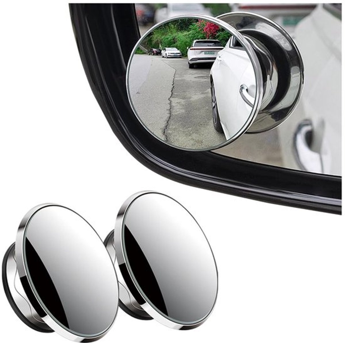 Dode Hoekspiegel 360 Graden Verstelbaar - Zuignap Spiegel - Groothoek - 2 Stuks - HD-Glas - Zwart/Wit/Zilver