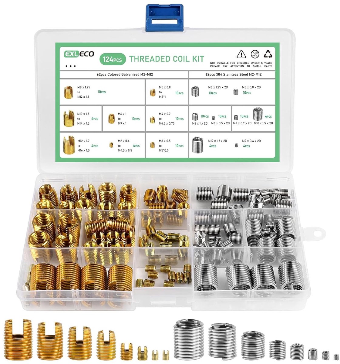 Schroefdraadreparatieset 124 stuks - M2 t/m M12 - Voor metaal en kunststof - Ideaal voor schroefdraadherstel - ShopVlot