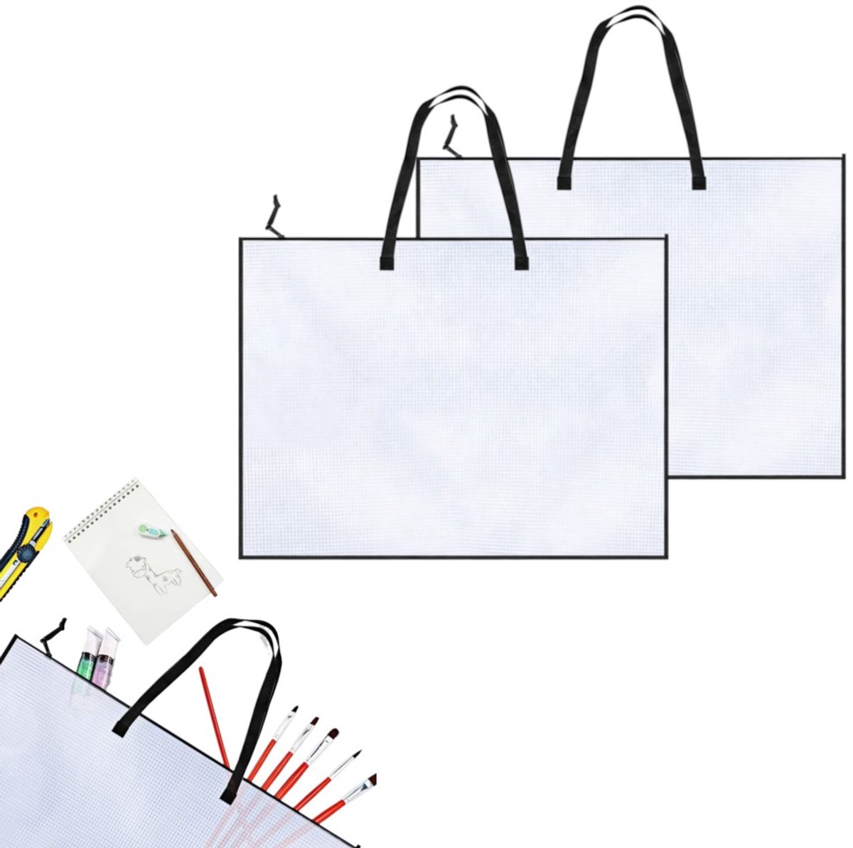 2 stuks - Witte artistieke aktetas - Transparante documententas - Met handvat - Gemakkelijk mee te nemen - Geschikt voor woon-werkverkeer, zakenreizen, vergaderingen en examens - 63*47,1 cm