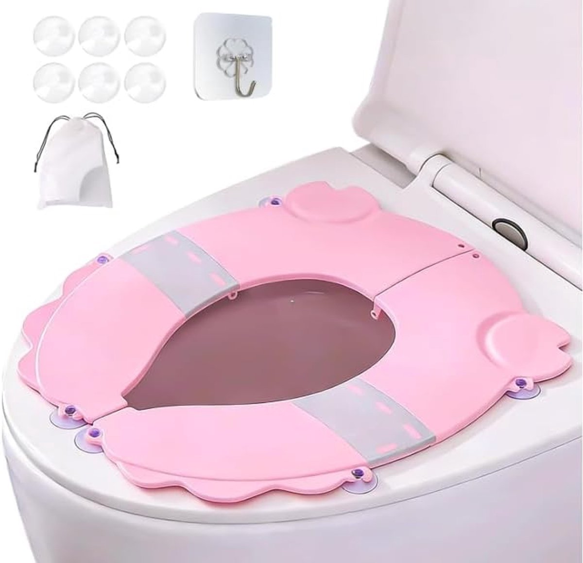Opvouwbare toiletbril voor kinderen - roze - educatief kussen - draagbaar reispotje voor onderweg - ShopVlot