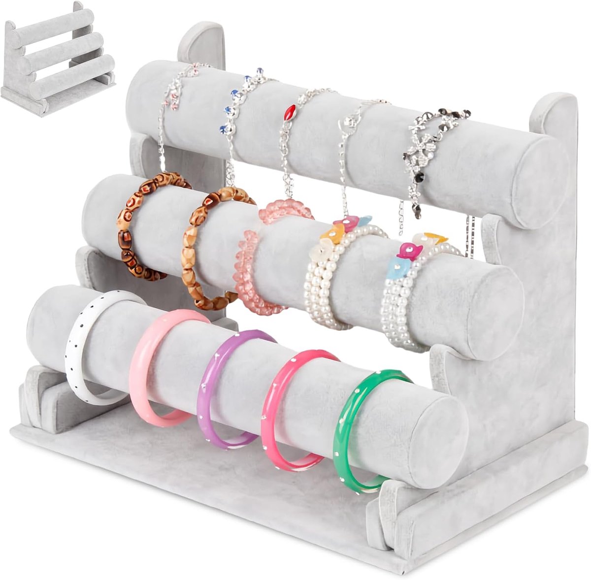Armbandhouder 3 niveaus - luxe velvet materiaal - verwijderbare armbanden - ideaal voor sieraden - ShopVlot