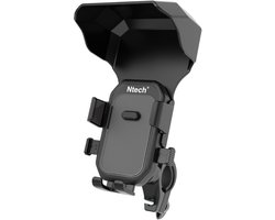 Fiets Telefoonhouder 2-in-1 – Universele GSM Houder met Zonneklep voor Fiets, E-bike, Fatbike, Motor & Scooter - Accessoires – 360° Draaibaar met Safety Lock en Anti-Schok Systeem - Ntech