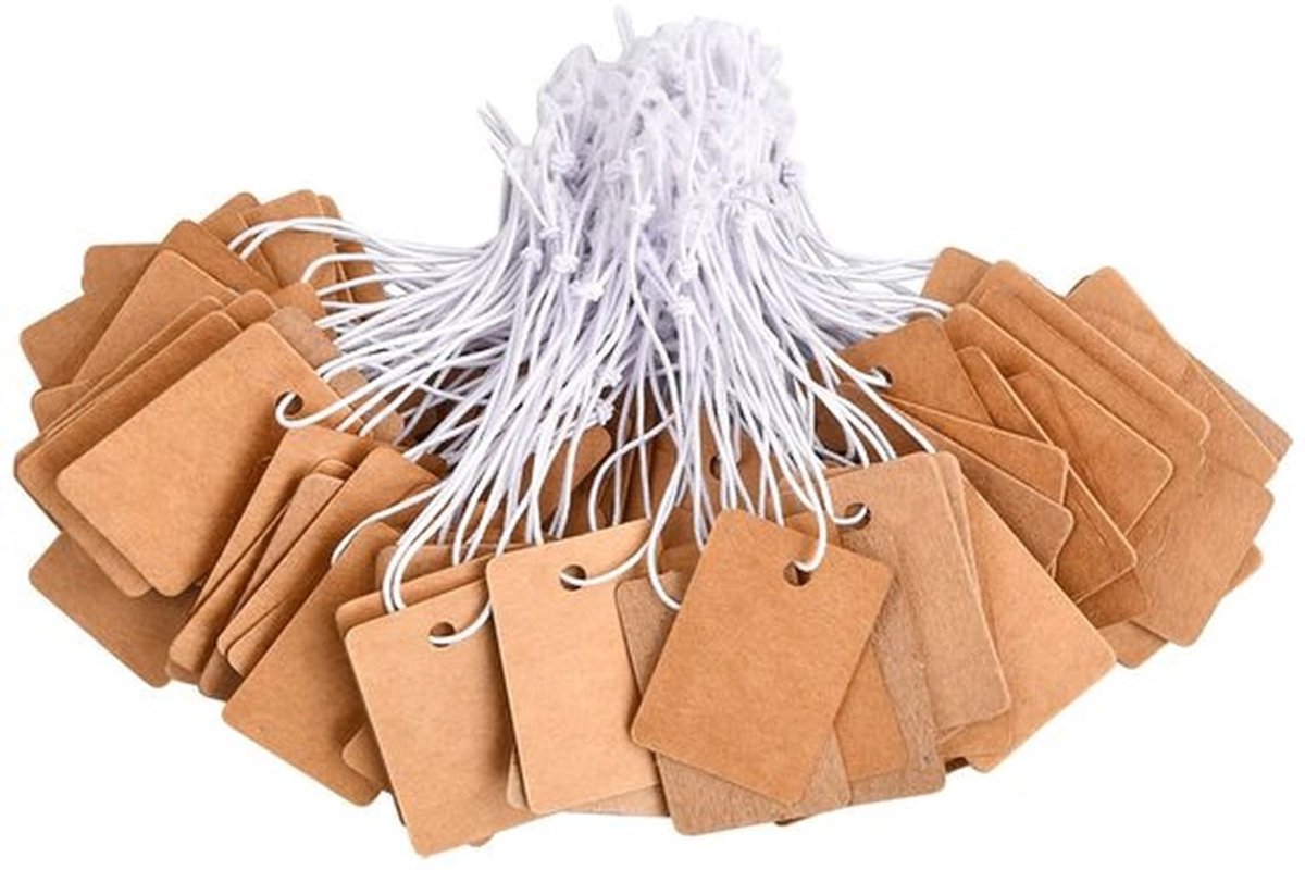 Prijskaartjes 100 stuks - Cadeaulabels - Papieren Labels - 20 x 30 mm - Elastisch Koord - Duurzaam Ontwerp