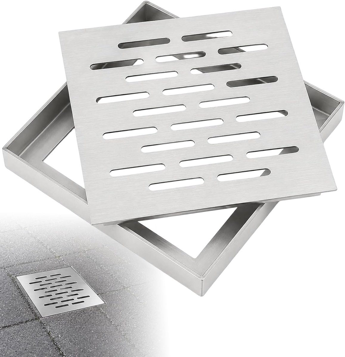 Afvoergootrooster 150X150X20MM - RVS - Antislip en lekdicht - Ideaal voor tuin en badkamer - ShopVlot