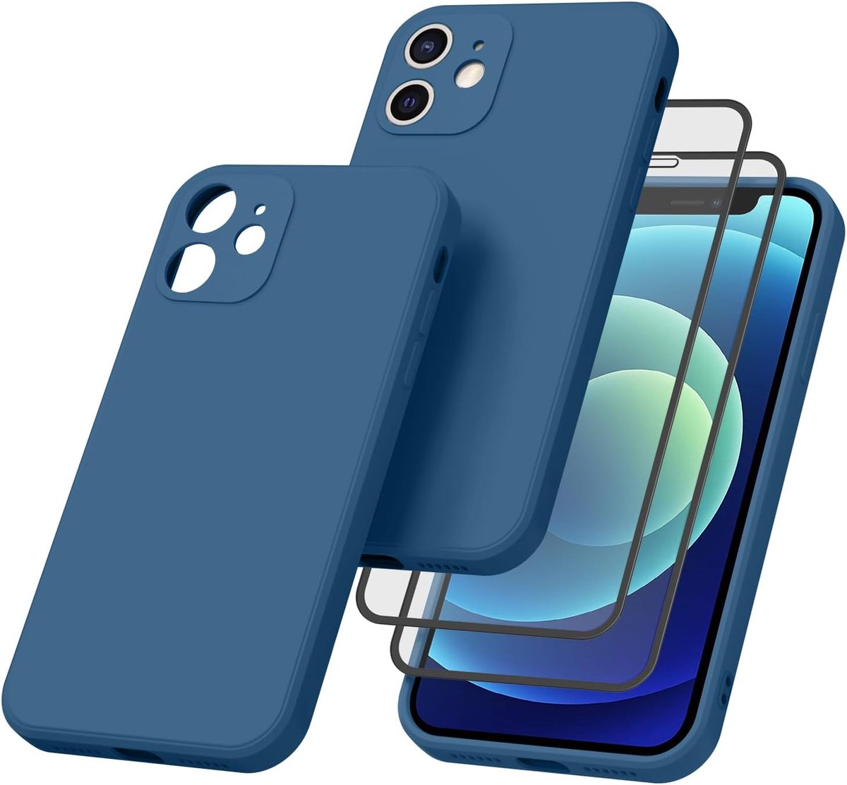 Beschermhoes voor iPhone 12 Mini 5,4 inch - Siliconen - Inclusief 2 gehard glazen - Optimale bescherming - ShopVlot