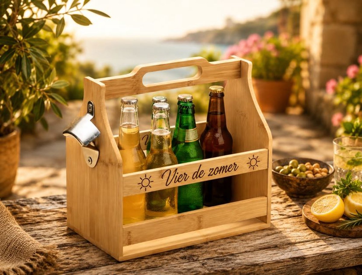 Houten bierkrat met opener - Houten bierkrat te personaliseren - Biekrat hout - Biercadeau