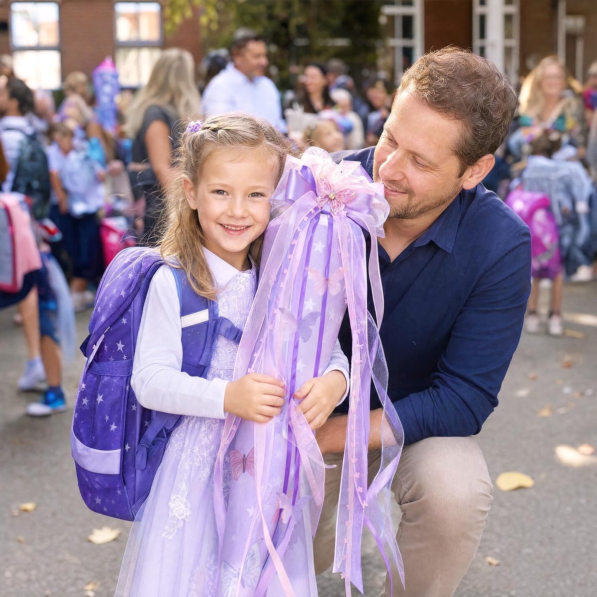 Schoolzakstrik 60 x 20 cm - paarse organza strik - zachte decoratie - voor de eerste schooldag - ShopVlot