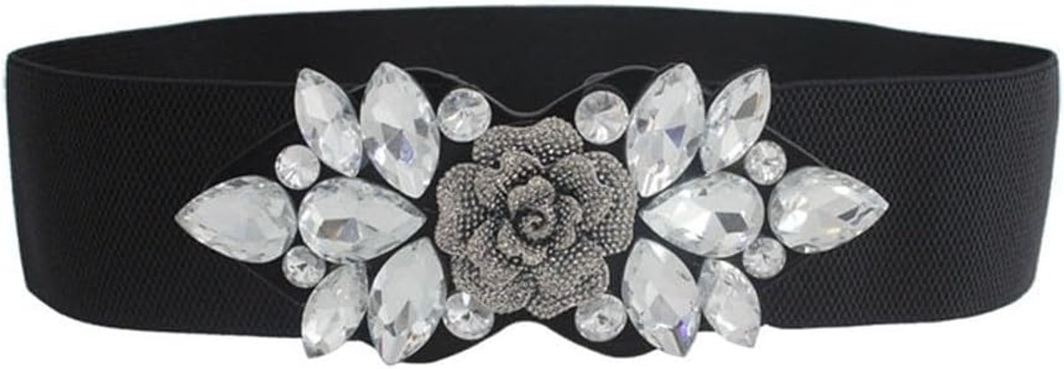 Rhinestone Elastic Belt For Women Dress Decoration Waistband Stretch Wide Waist Belts - ShopVlot
