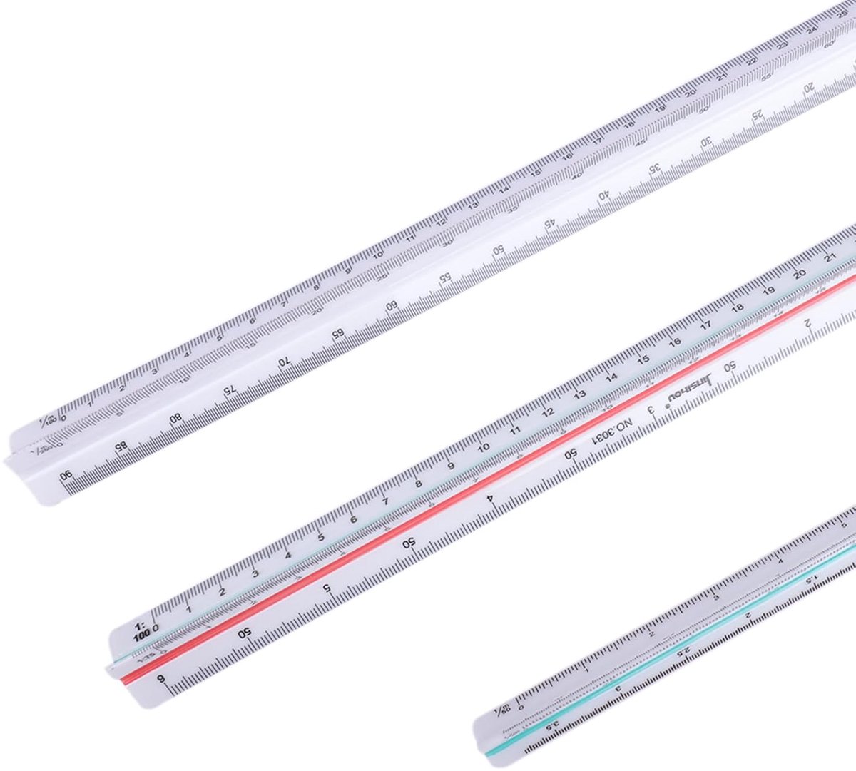 3-piece 30 cm laser engravings ruler for architects, engineers and pupils with scales 1:20, 1:25, 1:50, 1:75, 1:100 - ShopVlot