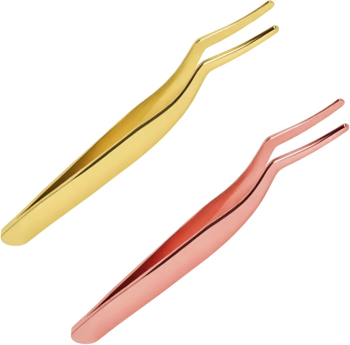 Pack of 2 Eyelash Tweezers, High-Quality Eyelash Clippers Made of Stainless Steel, Curved Tweezers for Eyelash - ShopVlot