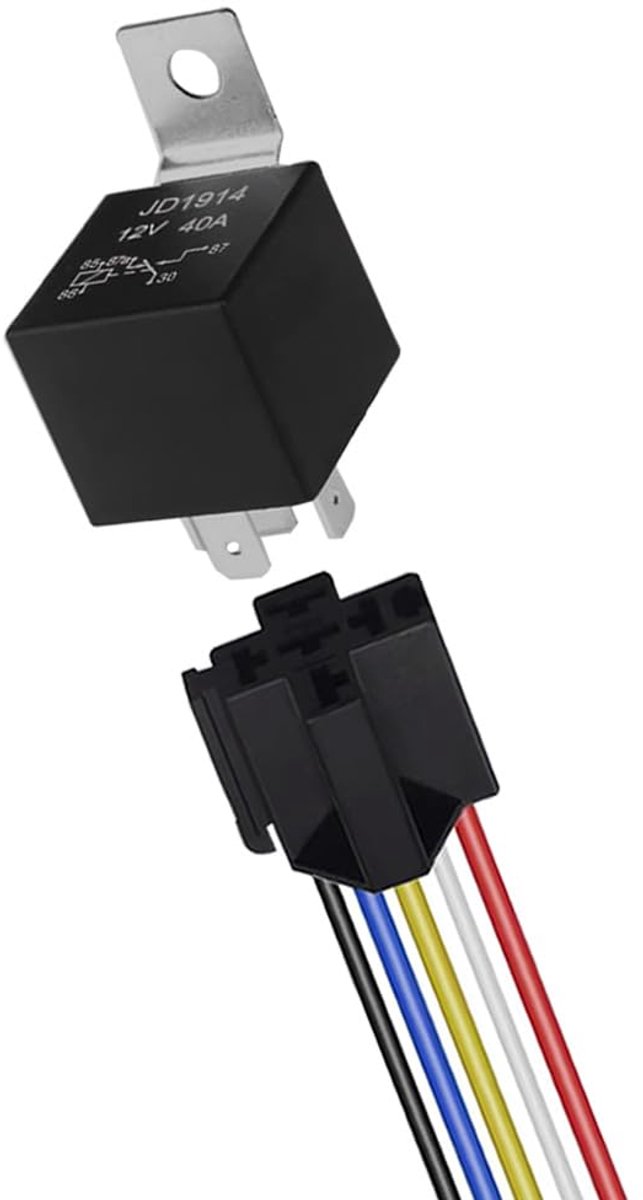 5 Pin Car Relay, 12V 40A SPDT Automotive Relay with Harness Socket and 14/16 AWG Pre-Wired, for Car Truck Boat (Black) - ShopVlot