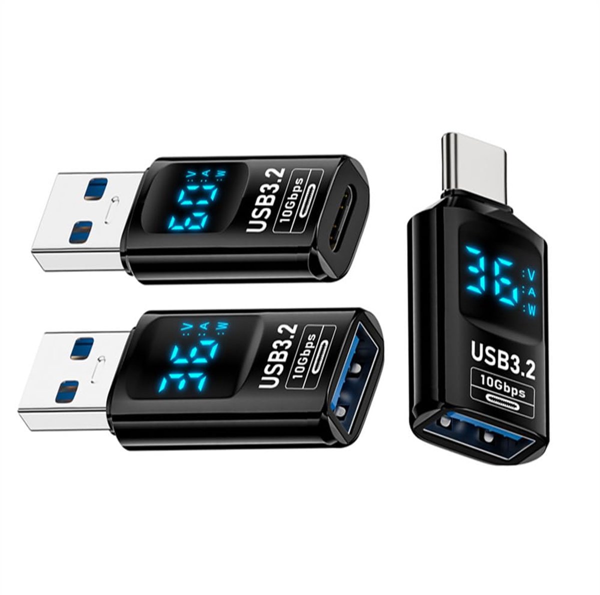 Cablecc 3pcs/lot 10Gbps USB-C Monitoring Display Smart LED Display Type-C USB-C to USB3.2 Type-A Adapter Data Current - ShopVlot