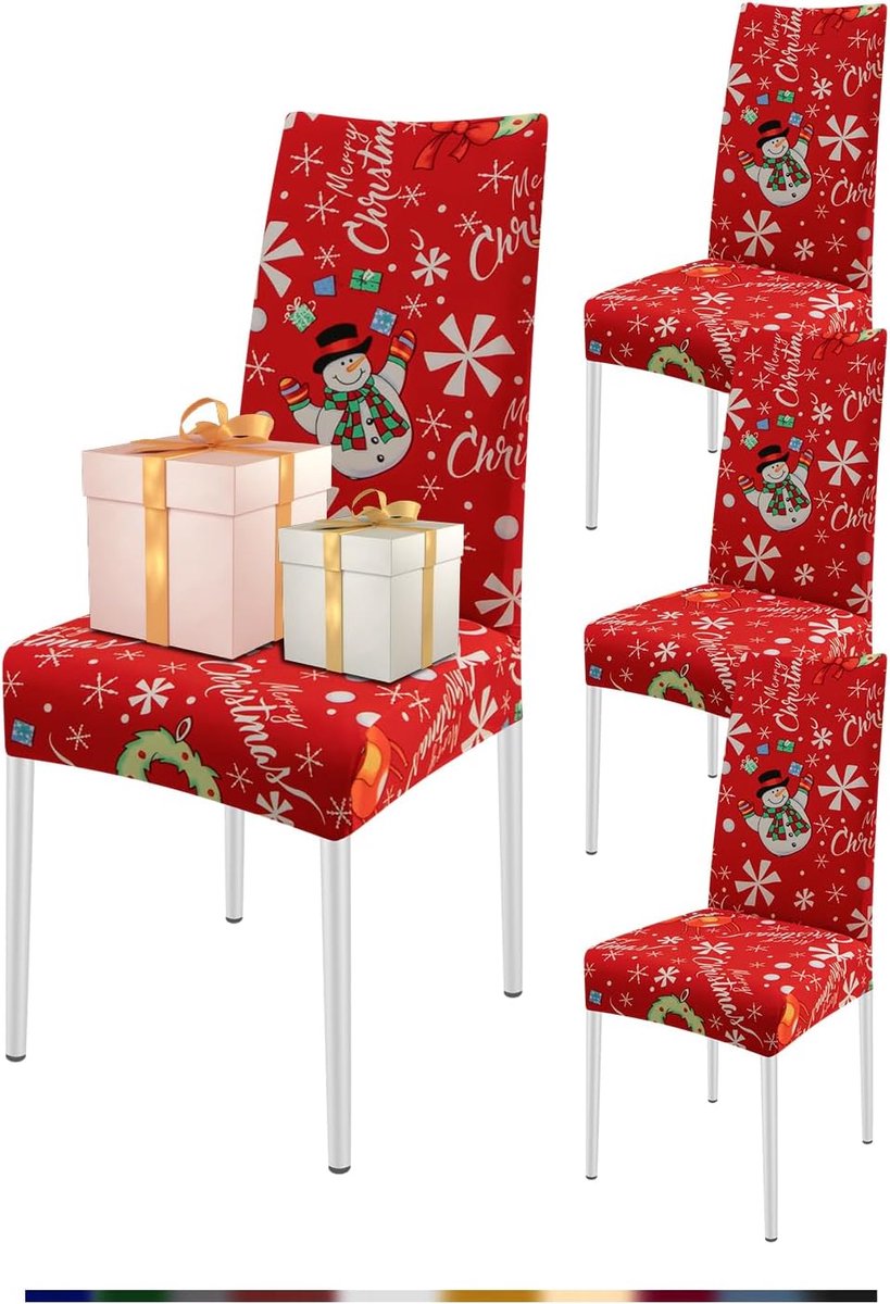 FIGOOO 4 Pieces Christmas Chair Covers Stretch Chair Covers Dining Room Universal Washable Durable Kitchen Restaurant - ShopVlot