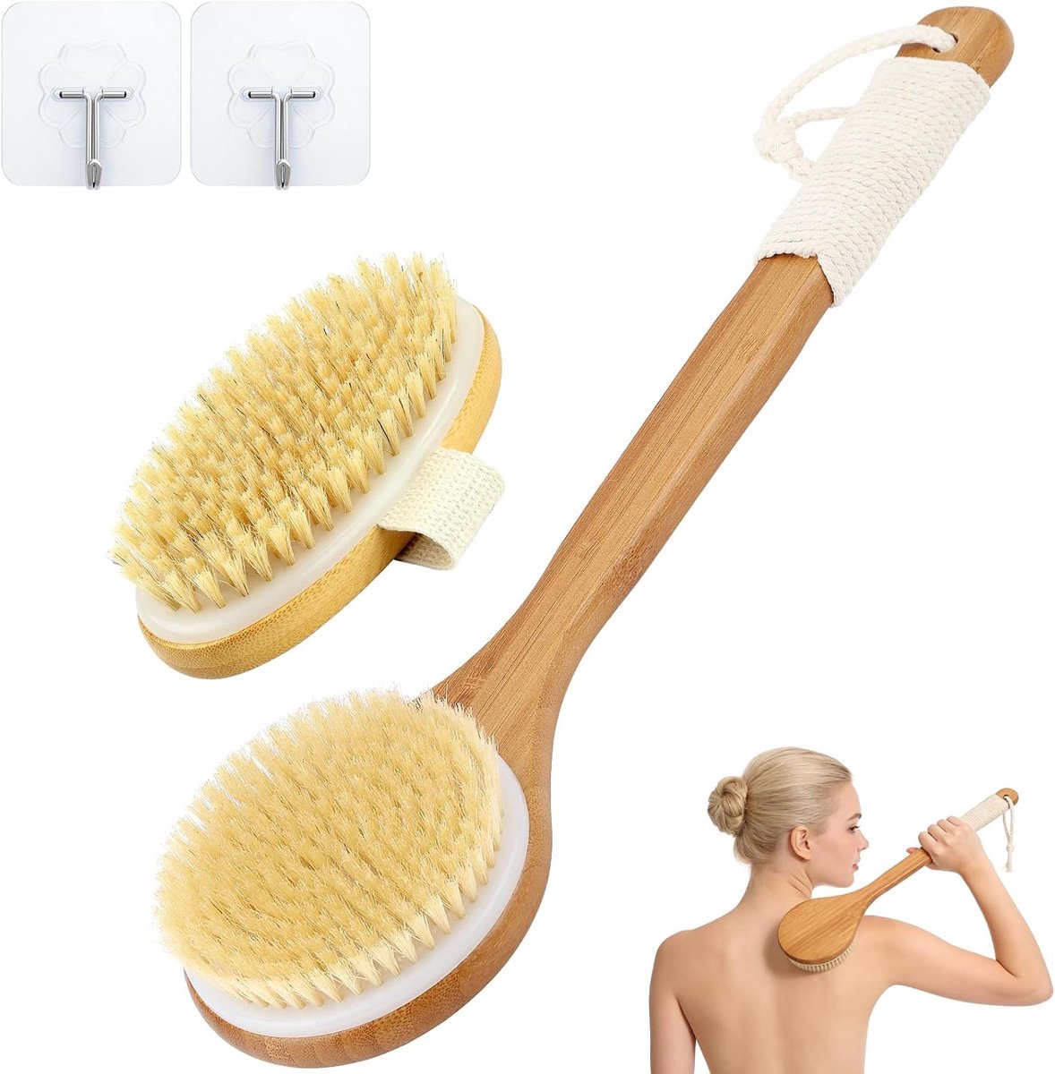 Droge rugborstels voor peeling en massage - 2 stuks - natuurlijke materialen - voor een zachte huid - ShopVlot