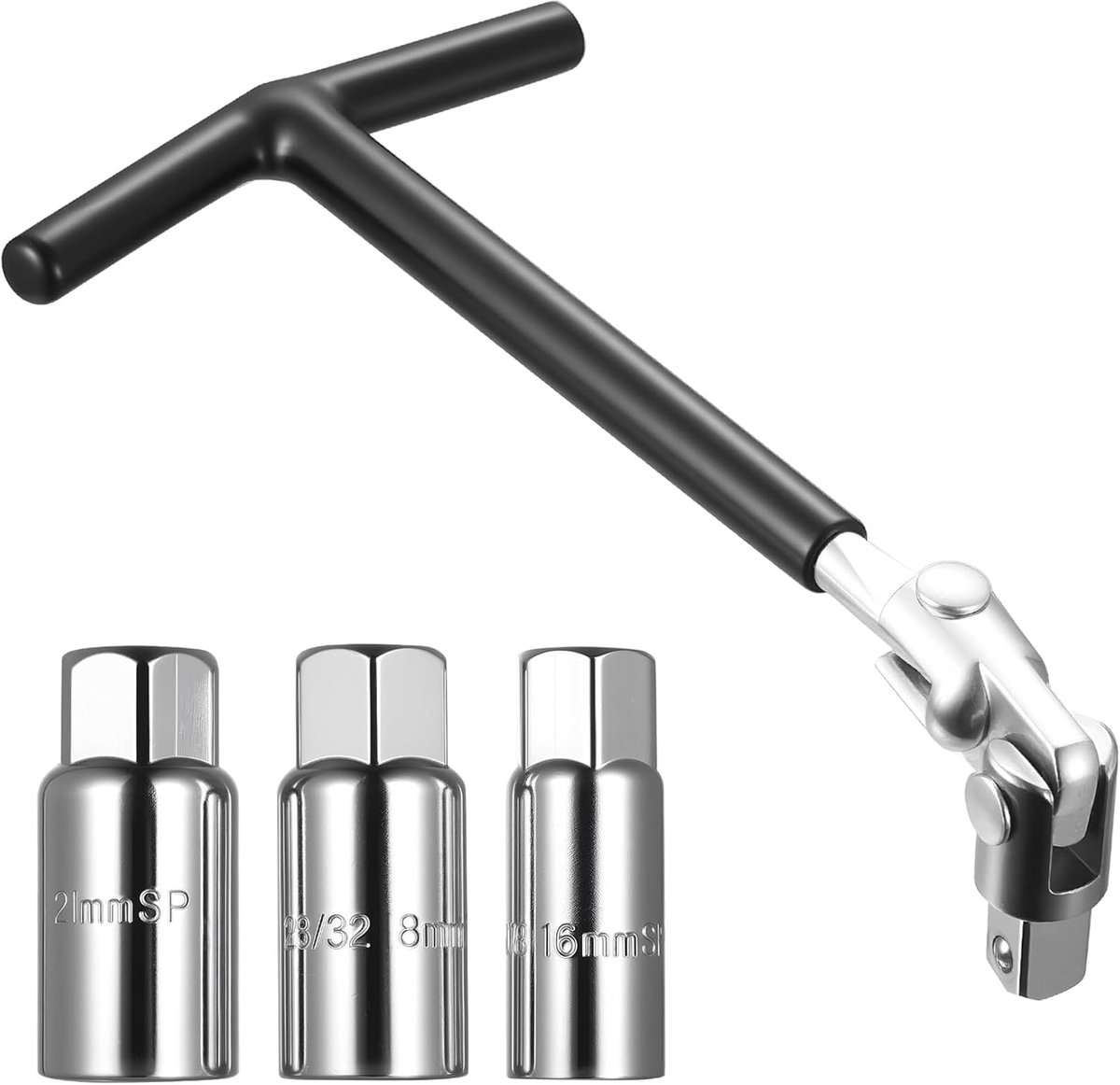 Spark Plug Wrench Set with 3pcs 0.709/0.827/32mm Spark Plug Removal Tools, T Handle Plug Socket for Car Motorcycle - ShopVlot