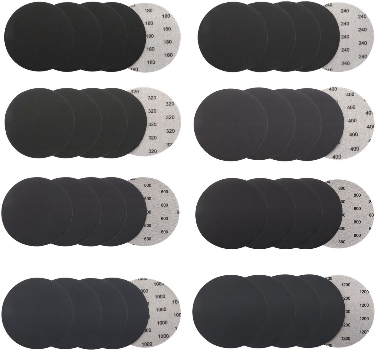 Sandpaper, 125 mm, tape, round, grit size 180/240/320/400/600/800/1000/1200, assorted granite wet and dry sanding - ShopVlot