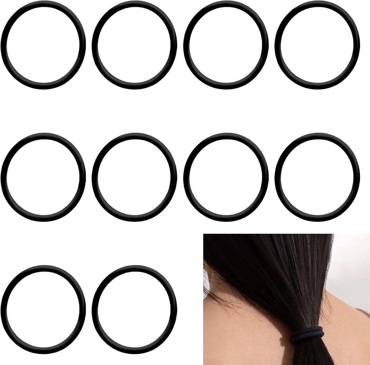 10 Pieces Silicone Hair Bobbles, Hair Bows and Ponytail Holders for Sports, Unisex Black, Non-slip, Ultra-Strong Grip - ShopVlot