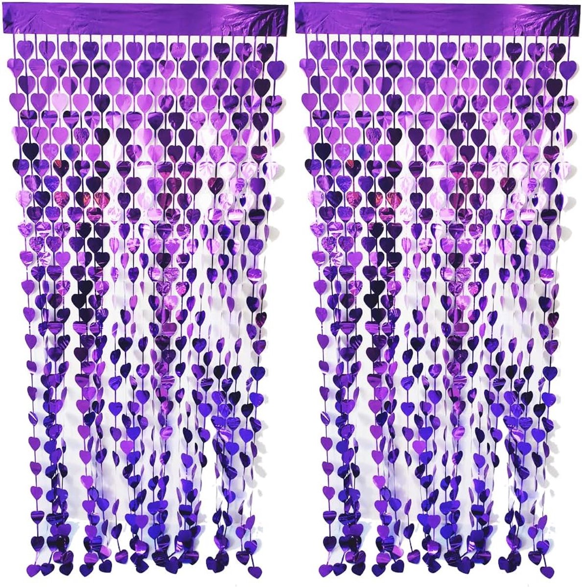 CYBERNOVA 2 Pack Fringe Curtain Backcloth, 1x2M Heart-shaped Metallic Tinsel Foil Fringe Streamers Curtains Background - ShopVlot