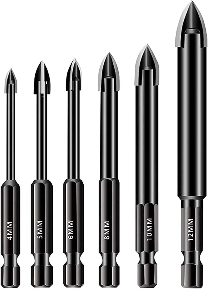 Towwoo Glass Drill Bits Set 6 Pieces 4/5/6/8/10/12 mm Hexagonal for Ceramic, Glass, Porcelain, Tiles, Marble - ShopVlot