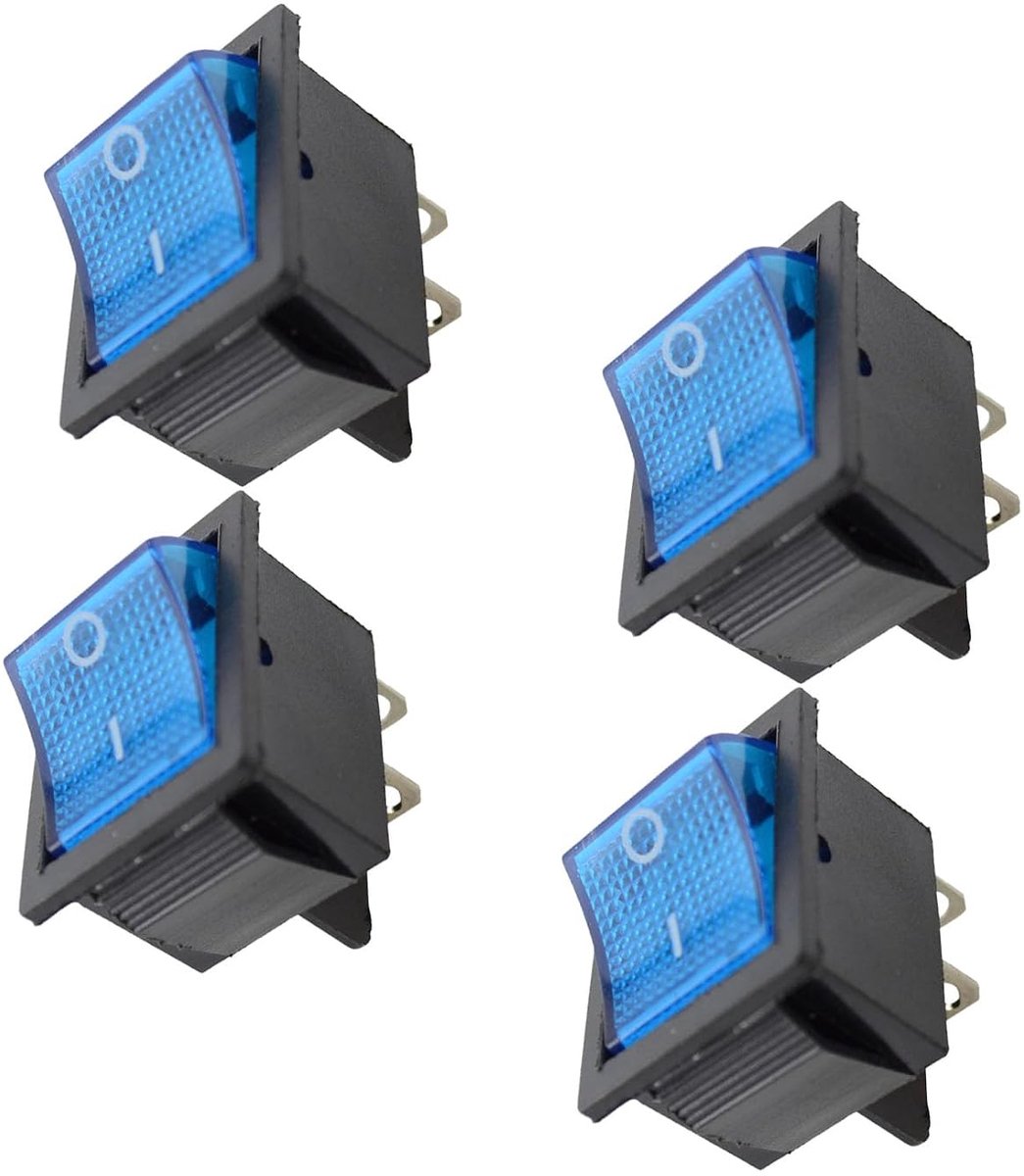 Rocker switch 230V met blauwe verlichting - set van 4 - hoge laadcapaciteit - ideaal voor huisinstallatie - ShopVlot