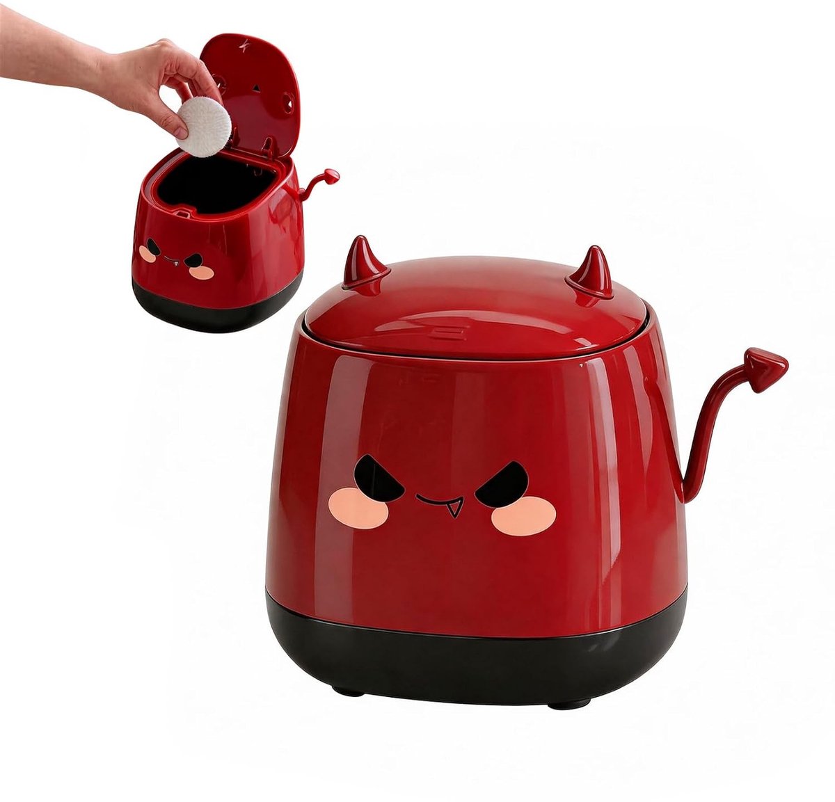 Mini tafelafvalemmer met deksel, schattige cartoon prullenbak voor kantoor, kinderkamer en woonkamer, draagbare afvaloplossing (rood)